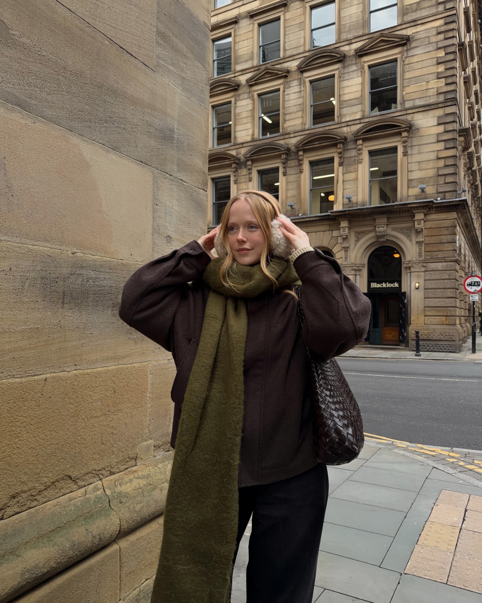 Ear Muffs, Chunky Scarf, Khaki Green Scarf, Olive Green Scarf, Brown Jacket, Dragon Diffusion Bag 

#LTKuk #LTKwinter #LTKeurope