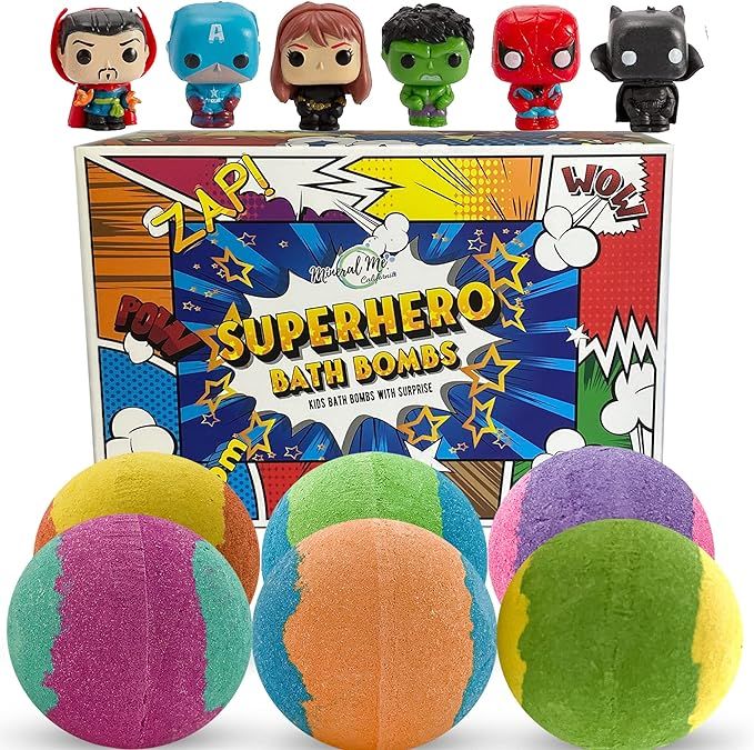 Bath Bombs for Kids with Toys Inside - Organic Bubble Bath Fizzies with Superhero Toy Surprises -... | Amazon (US)