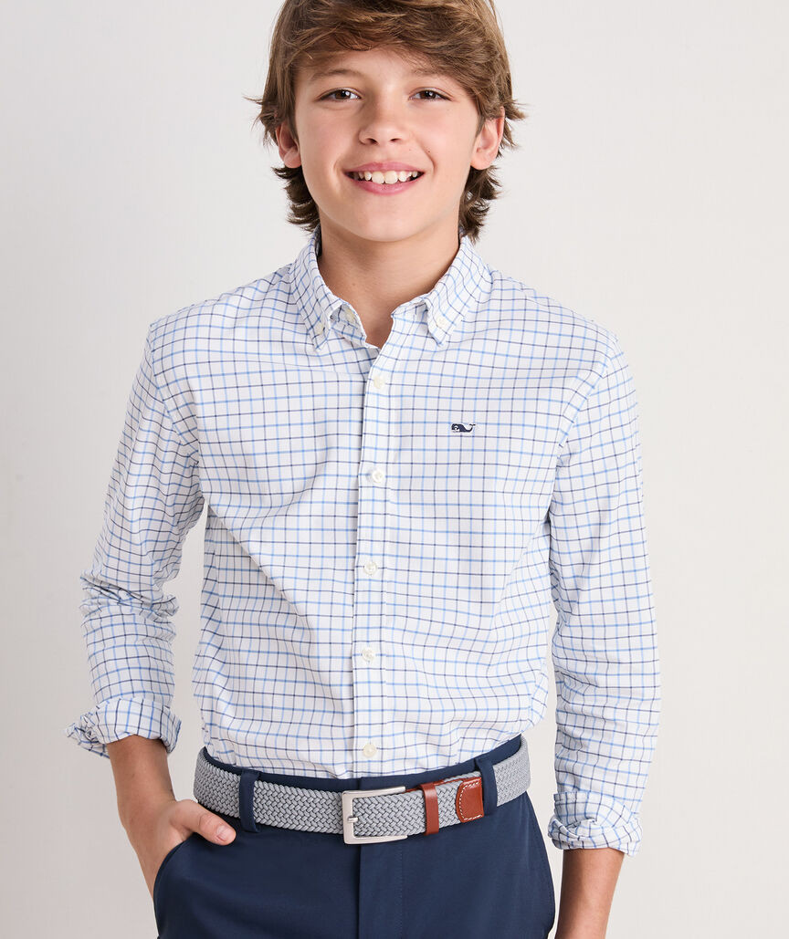 Boys' Moorings Tattersall Performance Cotton Shirt | vineyard vines