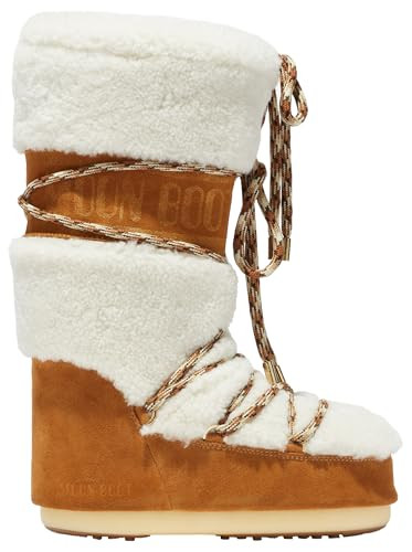 Moon Boot Icon Shearling Insulated Unisex Snow Boots, M3.5-6, W4.5-7, Whisky/Off White | Amazon (US)