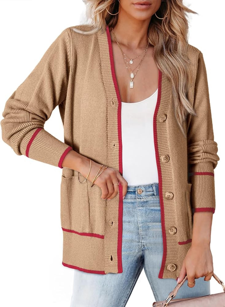 Dokotoo Short Cardigans for Women Color Blocked 2024 Fall Fashion Button Down Sweaters Winter Coa... | Amazon (US)