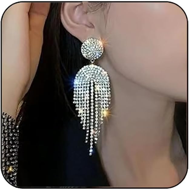 Jeairts Rhinestone Earrings Dangling Silver Clear Chandelier Earrings Crystal Tassel Prom Earring... | Amazon (US)