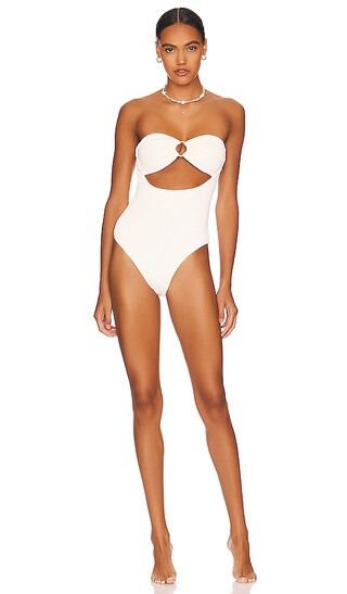 Ruched Bandeau One Piece in Off White | Revolve Clothing (Global)