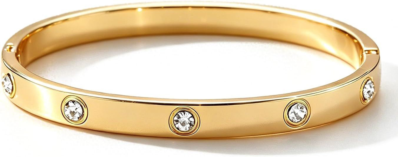 Gold Bangle Bracelet for Women, 18K Gold Plated Love Bracelet, Dainty Vintage Trendy, Waterproof,... | Amazon (US)