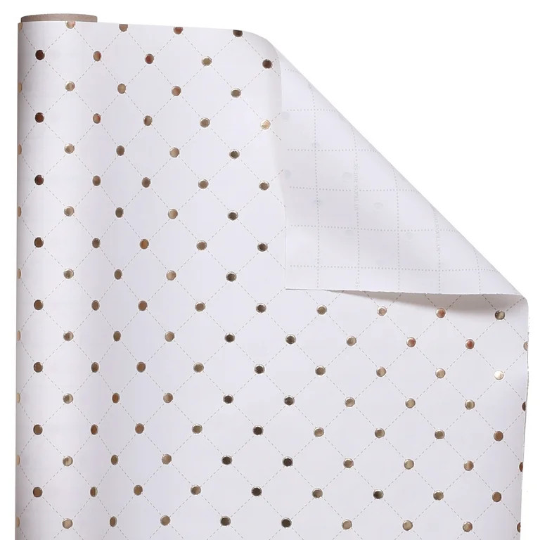White and Gold Foil Dots Christmas Wrapping Paper, 25 Square feet Single Roll by My Texas House | Walmart (US)