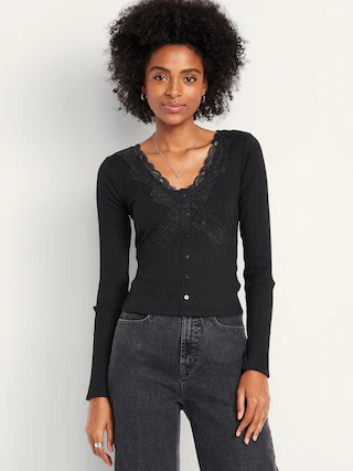 Lace-Trim V-Neck Ribbed Top | Old Navy (US)