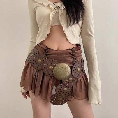1pc Retro Bohemian Faux Leather Vintage Women Belt, All-Season Cowgirl Western Style Summer, School Fall, Autumn, Halloween | SHEIN