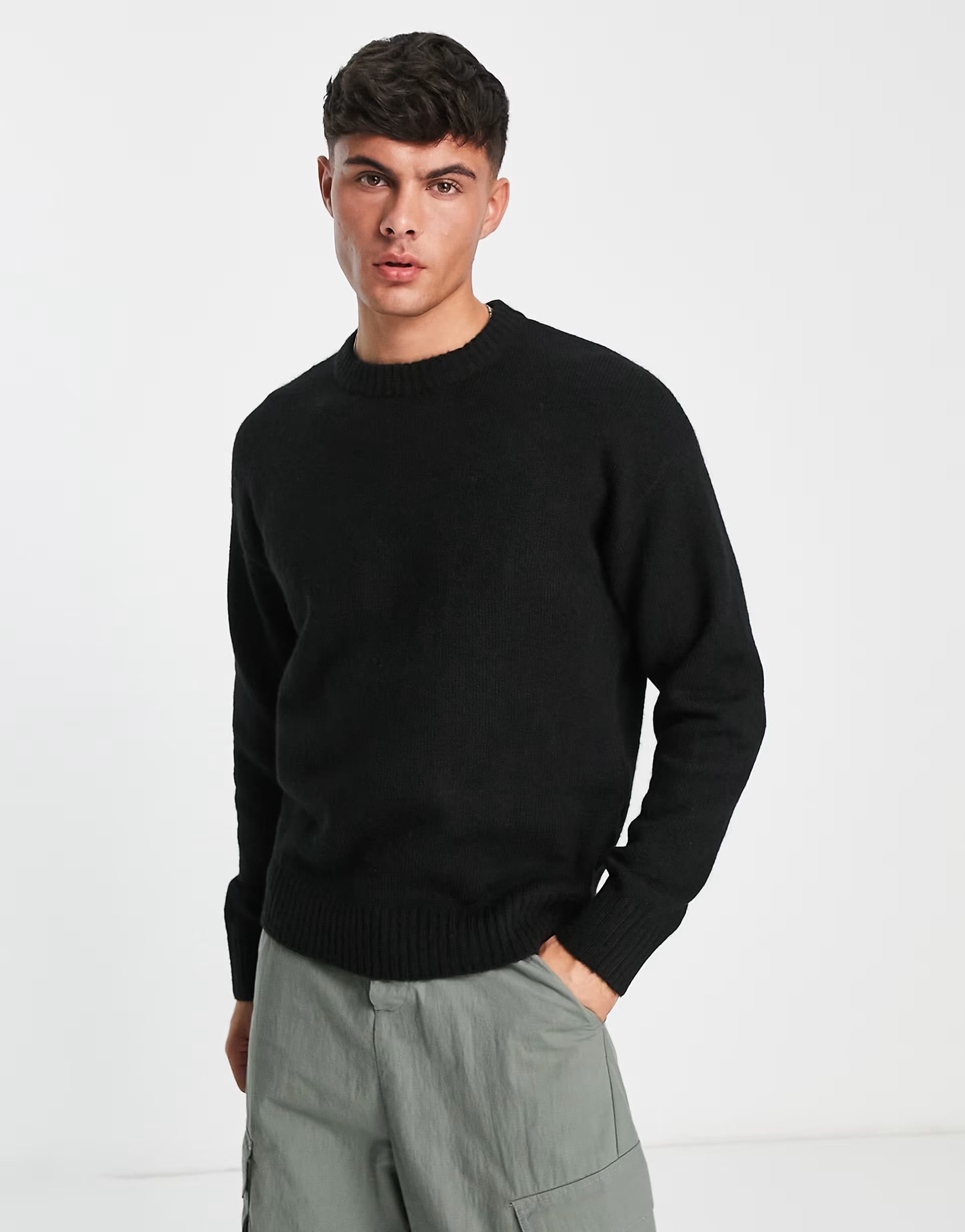 Jack & Jones Originals wool mix crew neck sweater in black | ASOS (Global)