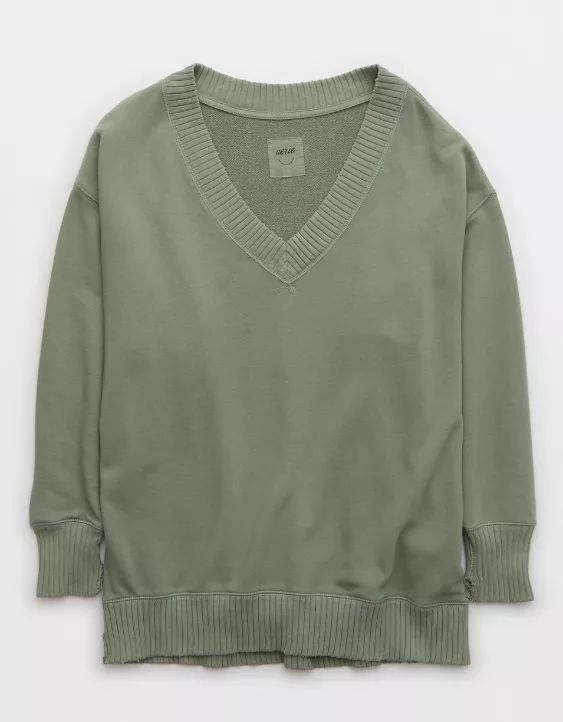 Aerie Down-To-Earth V-Neck Sweatshirt | Aerie