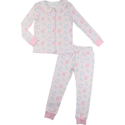 Pink Gingham Knit ABC Pajamas | Cecil and Lou