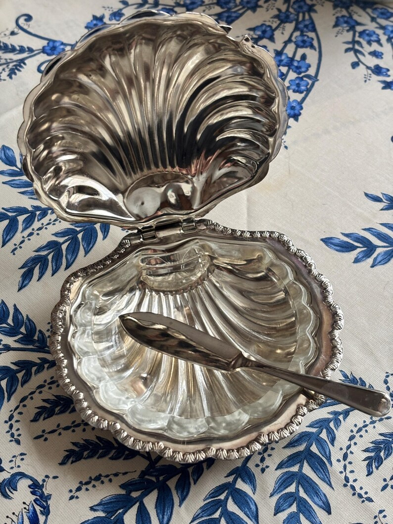 Lovely vintage butter dish with accompanying knife and glass insert. | Etsy (US)