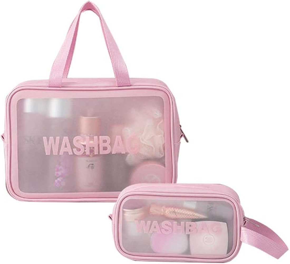 Cosmetic bag 2 pack small and large makeup bag,Travel Bags for Toiletries Transparent Makeup Bags wi | Amazon (US)