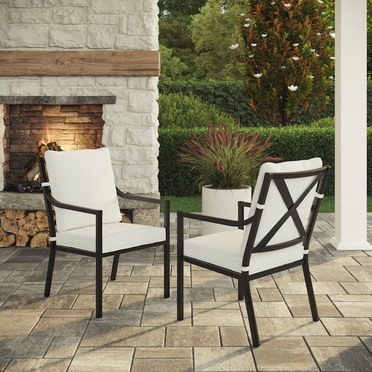 My Texas House Cambria Outdoor Dining Chair - Set of 2, Black/White | Walmart (US)