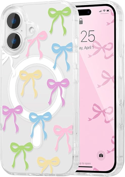 UEEBAI Magnetic for iPhone 16 Case, Bow Case Compatible with MagSafe, Wireless Slim Clear Ribbon ... | Amazon (US)
