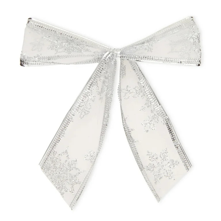Sheer Silver Glitter Snowflake Bows, 10 Count, by Holiday Time | Walmart (US)