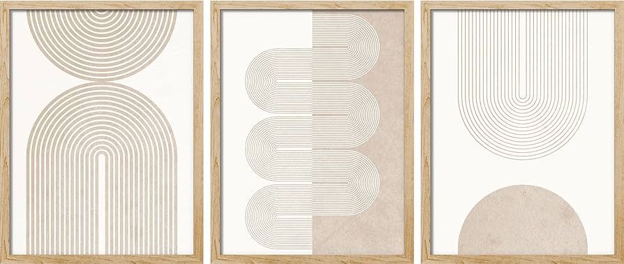 SIGNWIN Framed Set Geometric Duotone Tan Spiral Waves Shapes Wall Art, Set of 3 Abstract Illustra... | Amazon (US)