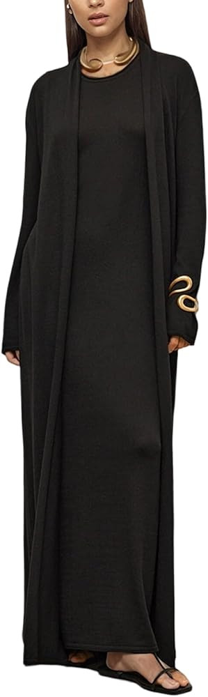 LETSVDO Women's 2 Piece Sweater Set Knit Bodycon Maxi Dress Open Front Duster Long Cardigan Sets ... | Amazon (US)