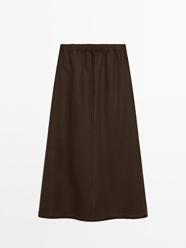 100% linen midi skirt with drawstring - Massimo Dutti United Kingdom | Massimo Dutti UK