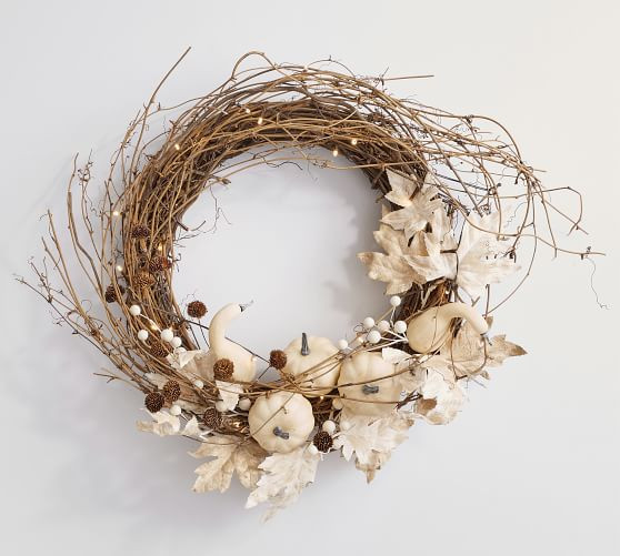 Pre-Lit Faux Harvest Pumpkin Wreath & Garland | Pottery Barn (US)