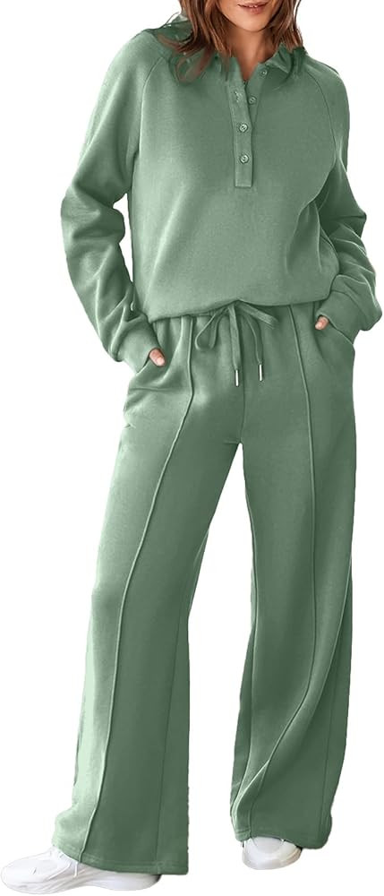 Aleumdr Women's 2 Piece Outfits Sweatsuit Oversized Sweatshirt Wide Leg Sweatpants Matching Loung... | Amazon (US)