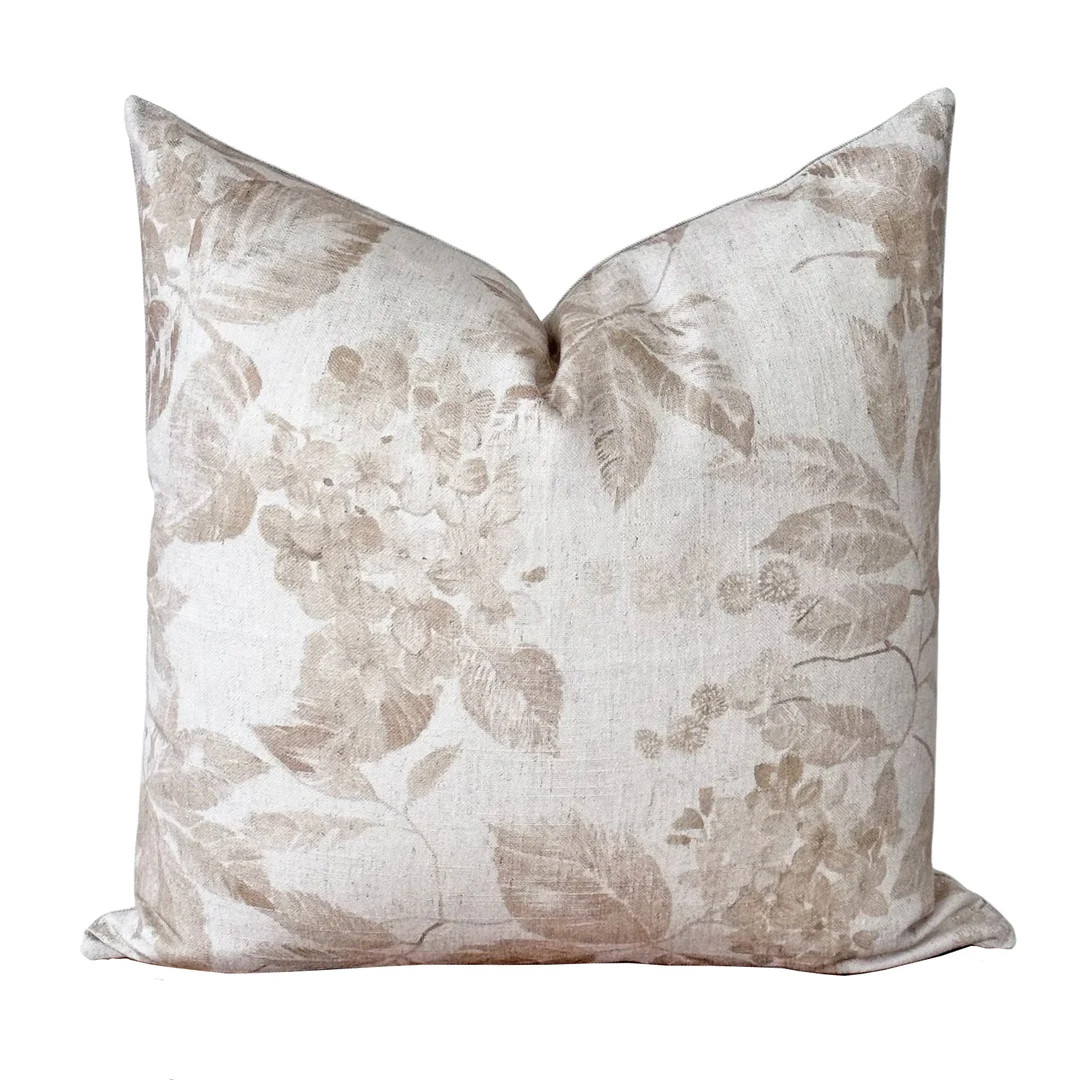 Neutral Floral Pillow Cover Beige Floral Linen Pillow Cover Neutral Floral Pillow Neutral Decor M... | Etsy (US)