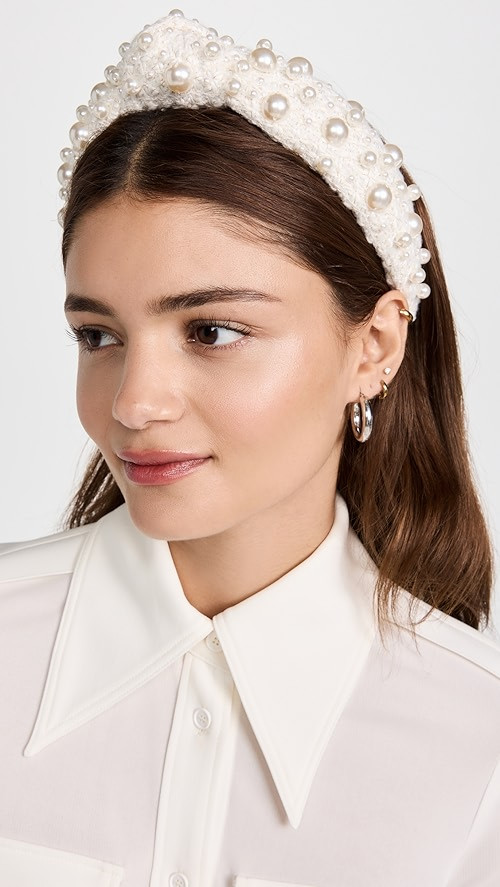 Multi Pearl Tweed Knotted Headband | Shopbop