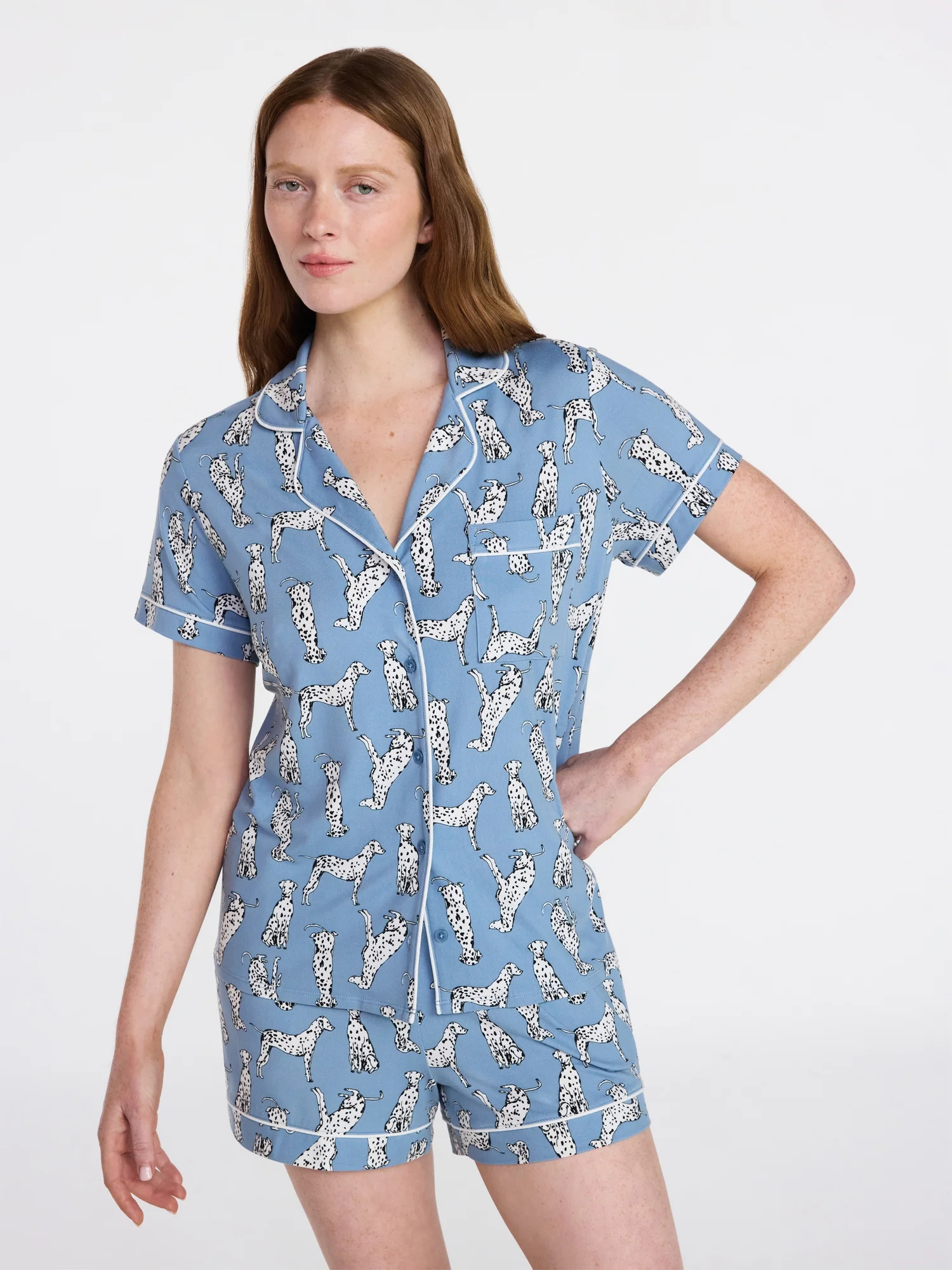 Joyspun Women's Dreamy Soft Collection Notch Top and Shorts Pajama Set, 2-Piece, Sizes XS-3X | Walmart (US)