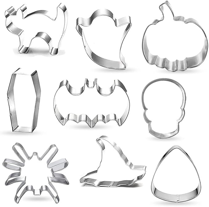 Halloween Cookie Cutters 9-Piece Pumpkin Bat Cat Skull Corn Ghost Witch Hat Spider Coffin Pancake... | Amazon (US)