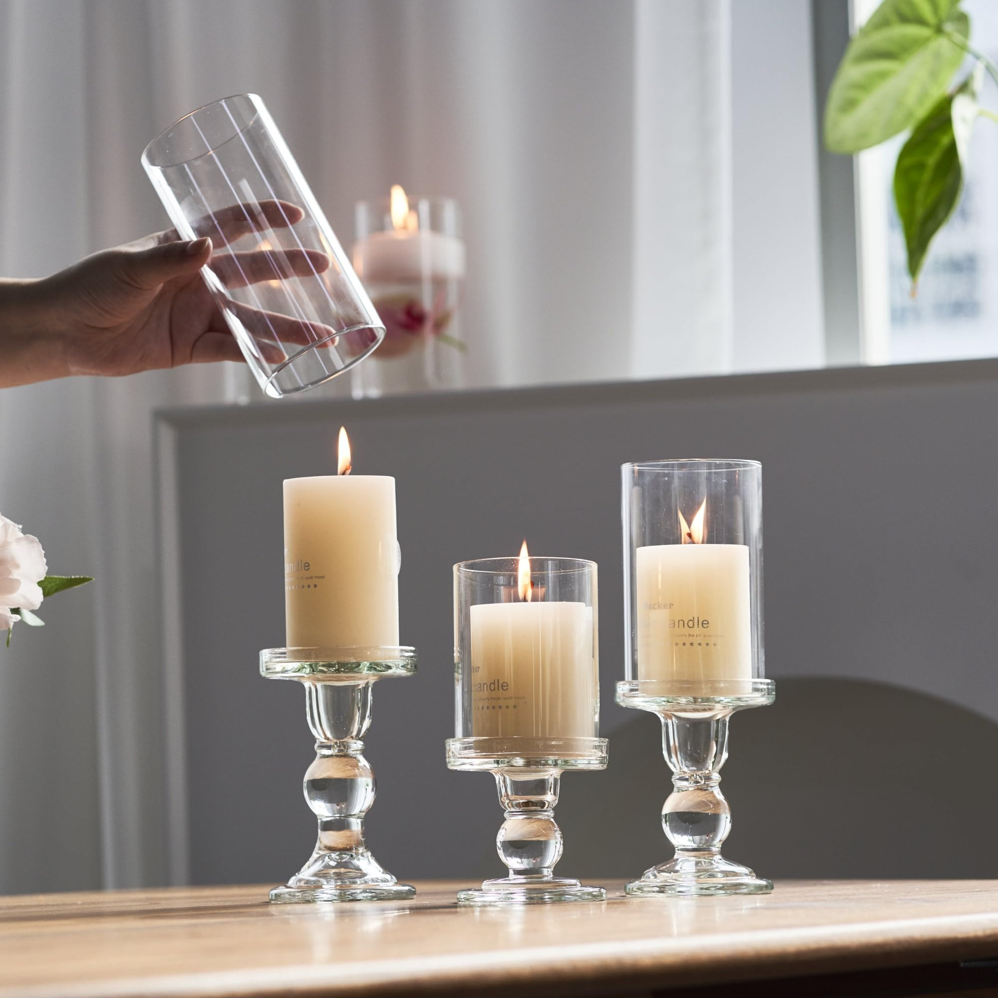 Hurricane Candle Holder, Glass Pillar Candlestick Holder, 3 Pcs (Clear with Sleeve, not Including... | Amazon (US)