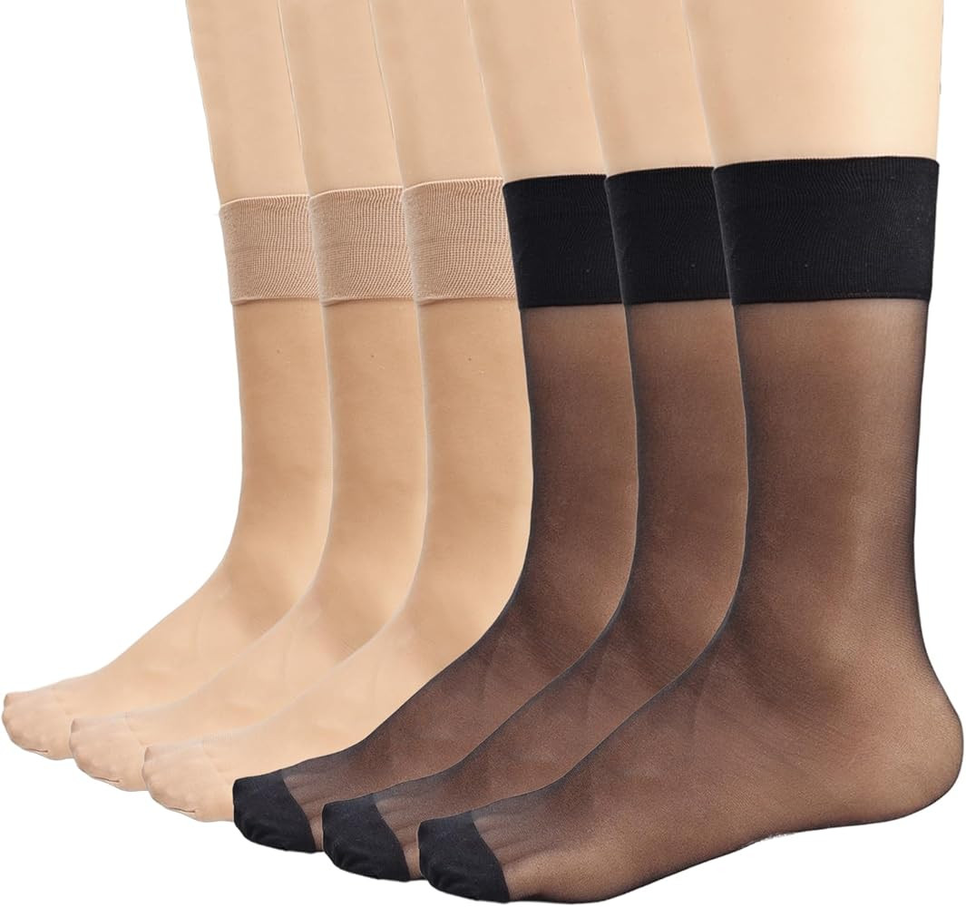 Mcool Mary Womens Nylon Sheer Socks Nude Crew Stocking Ultra Thin Cool See Through Calf High Silk... | Amazon (US)
