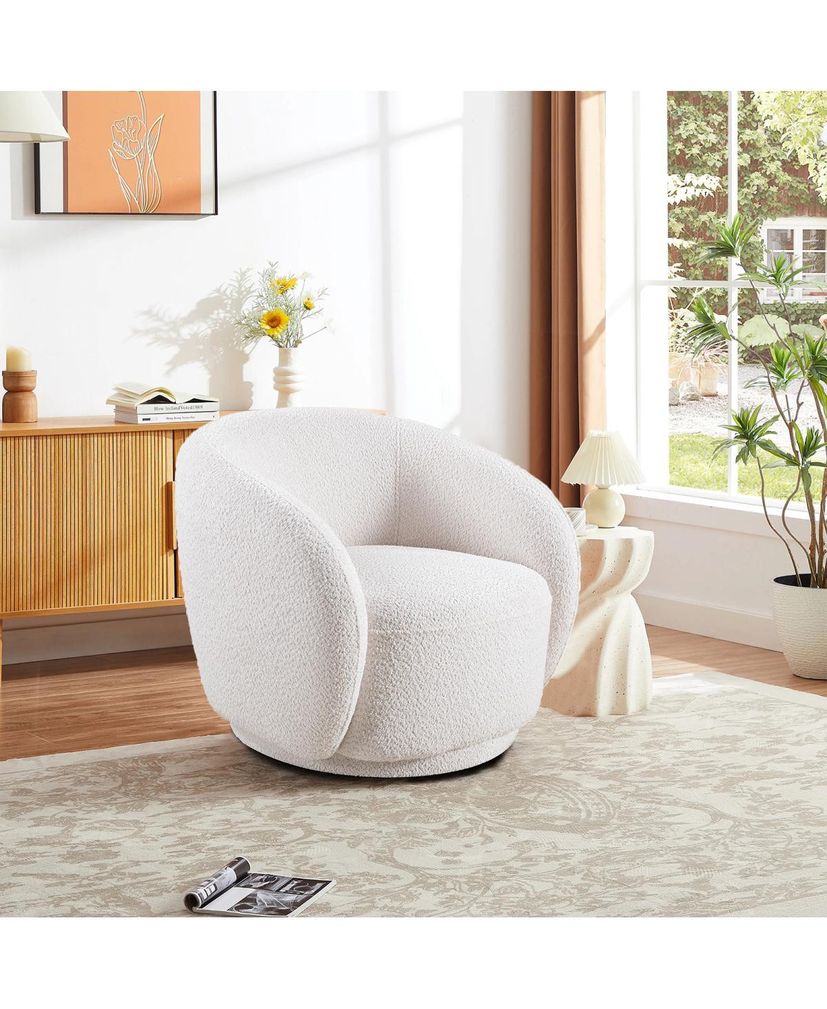 Streamdale Furniture Swivel Boucle Upholstered Accent Barrel Chair - White | Macy's