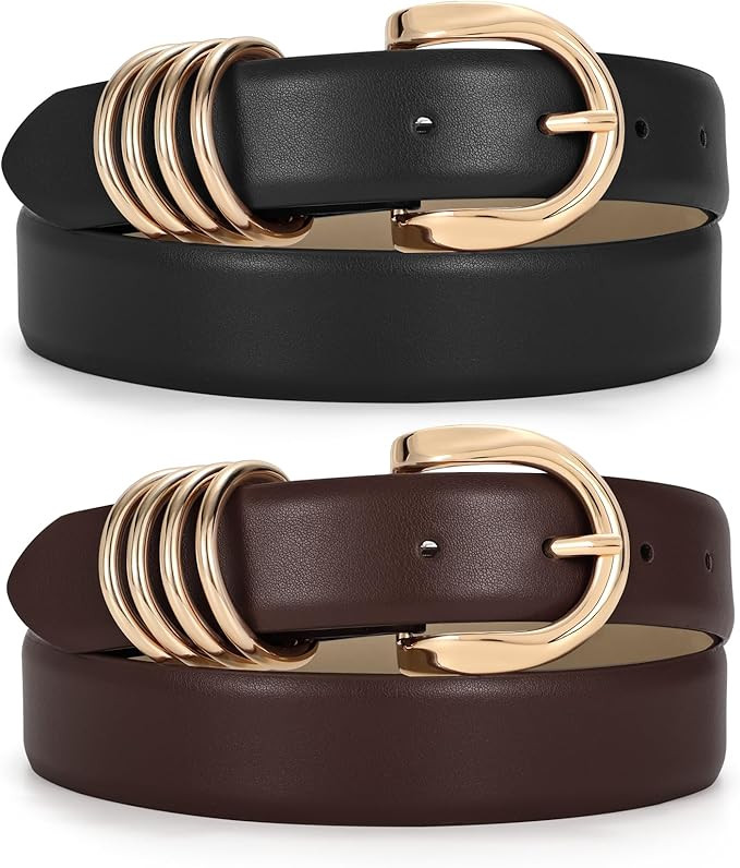 JASGOOD 2 Pack Women's Leather Belts for Jeans Pants Adjustable Fashion Ladies Dress Belts with G... | Amazon (US)