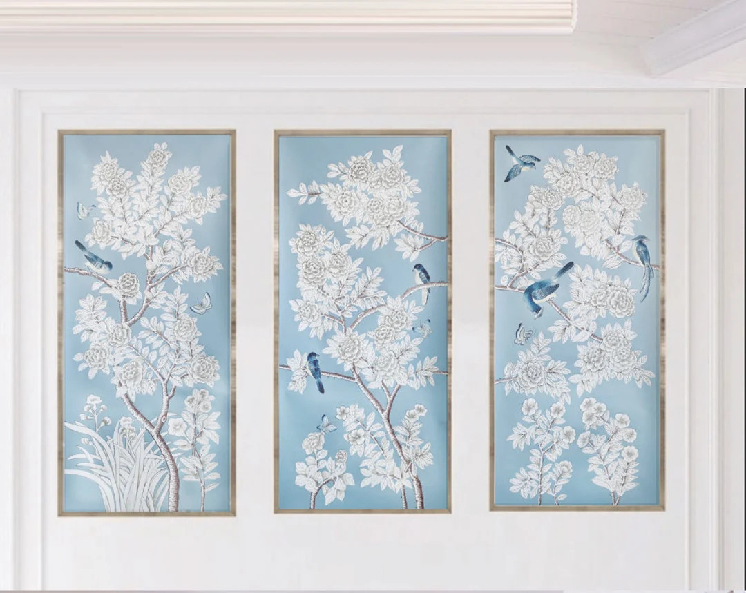 24"*53"-- A se of 3 panels Unframed Chinoiserie panels---hand-painted  silk wallpaper---- list pr... | Etsy (CAD)