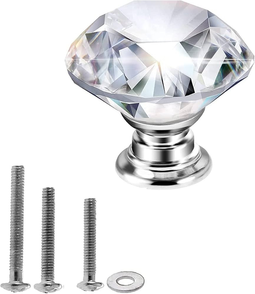 Mtsooning 2pcs 40mm Diamond Crystal Glass Knob for Closet Cabinet Drawer Kitchen Dresser Cupboard... | Amazon (US)