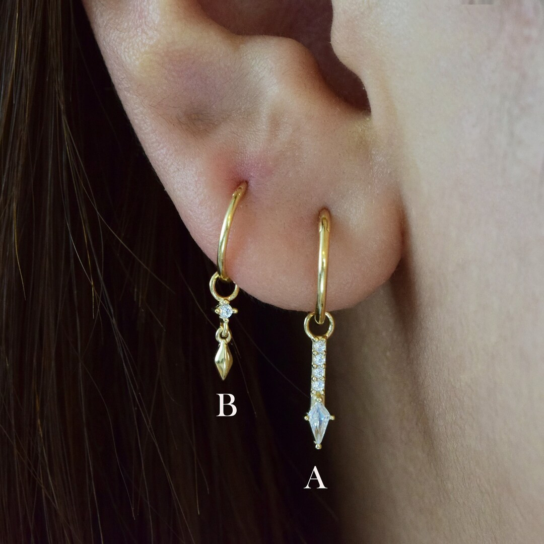 14K Solid Gold Dangle Arrow Charm Spike Rook Hoop Charm Cartilage Hoop Charm Huggie Charm Helix H... | Etsy (US)