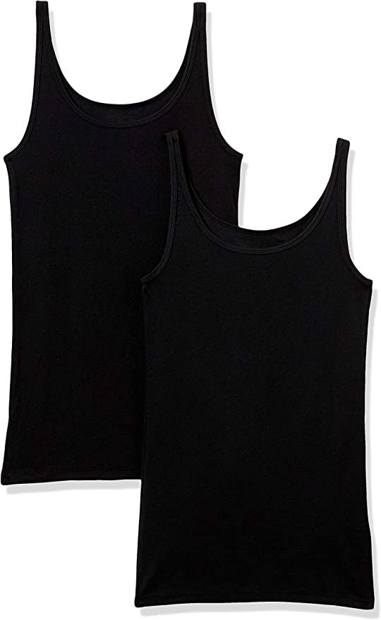 Amazon.com: Amazon Essentials Women's Slim-Fit Thin Strap Tank, Pack of 2, Black, X-Small : Cloth... | Amazon (US)