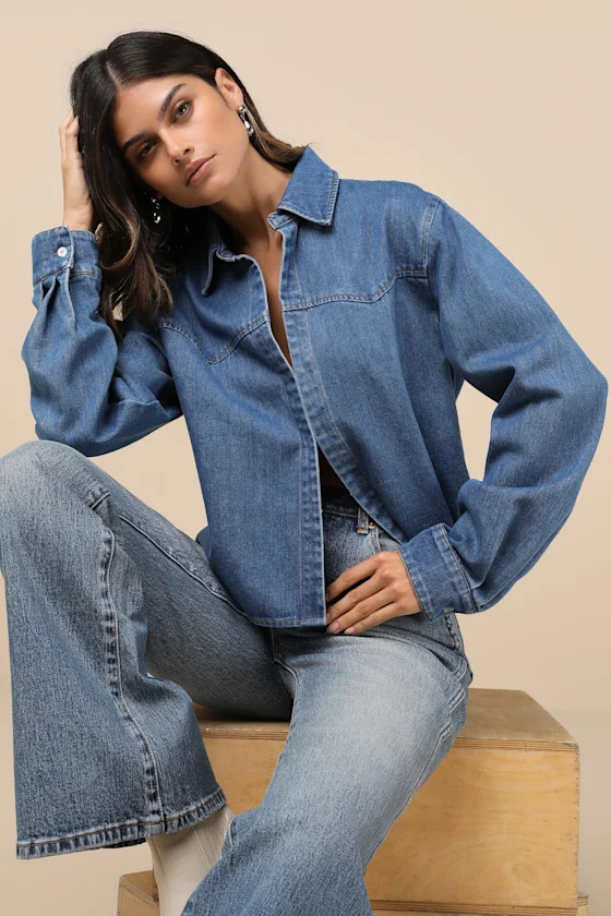 Countryside Perfection Medium Wash Denim Long Sleeve Top | Lulus
