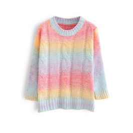 Rainbow Ombre Cable Knit Sweater | Chicwish