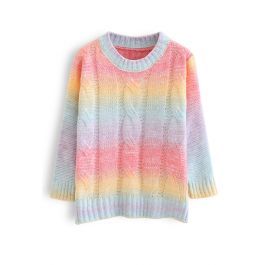 Rainbow Ombre Cable Knit Sweater | Chicwish