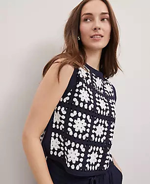 Weekend Collection Geo Crochet Sweater Shell | Ann Taylor