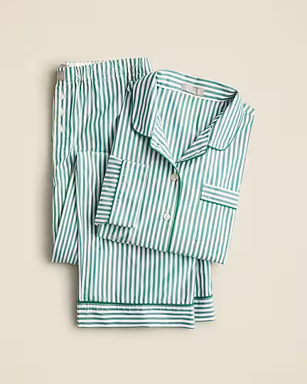 Long-sleeve cropped pajama pant set in striped cotton poplin | J. Crew US