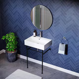 Claire, 24 in. Ceramic Console Sink, White Basin Black Legs, with Overflow Drain | The Home Depot