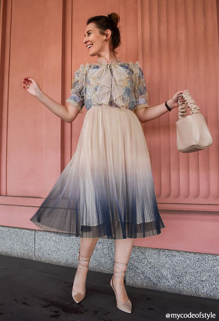 We Know It All Gradient Pleated Mesh Tulle Dress | Chicwish