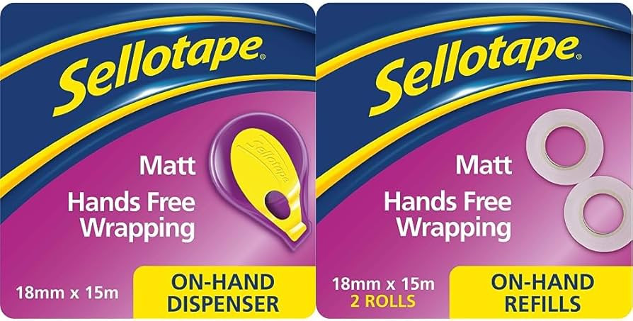 Sellotape On-Hand Matt Dispenser for Sticky Tape/Both Hands Free for Crafting and Wrapping / 1 x ... | Amazon (UK)