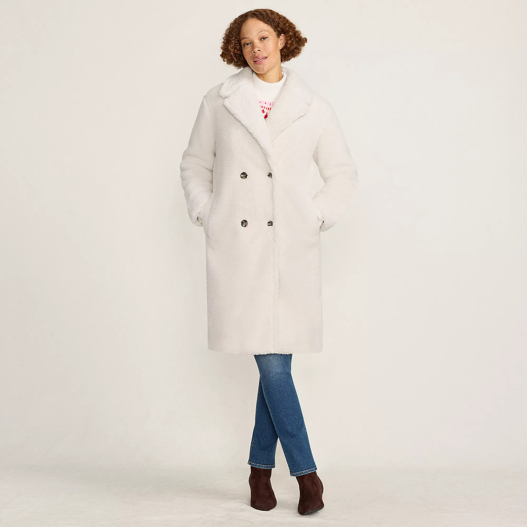 Women's Double Breasted Sherpa Fleece Coat | Lands' End (US)