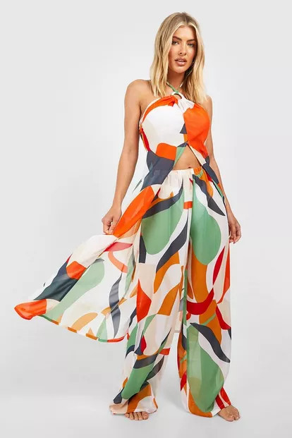 Abstract O-ring Top & Trouser Beach Co-ord | Boohoo.com (US & CA)
