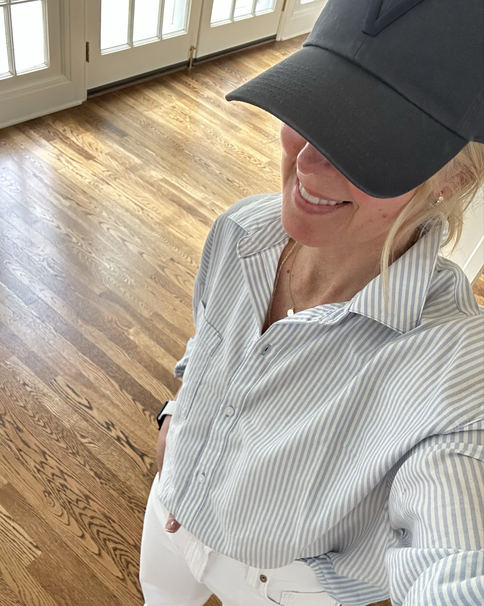 Old Navy finds! Site is 50% off! And the best white jeans! I love ON boyfriend shirts. A blue and white stripe is a closet staple! I also own white and denim. Wearing S. And if you’re looking for white denim-I found them for $28….seriously soooo good. Wearing a size 4. Also loving the windbreaker trend 🩷 and I needed an updated olive utility jacket, love the funnel neck and you can cinch the sides. All half off!! 

#LTKSaleAlert #LTKootd #LTKOver40