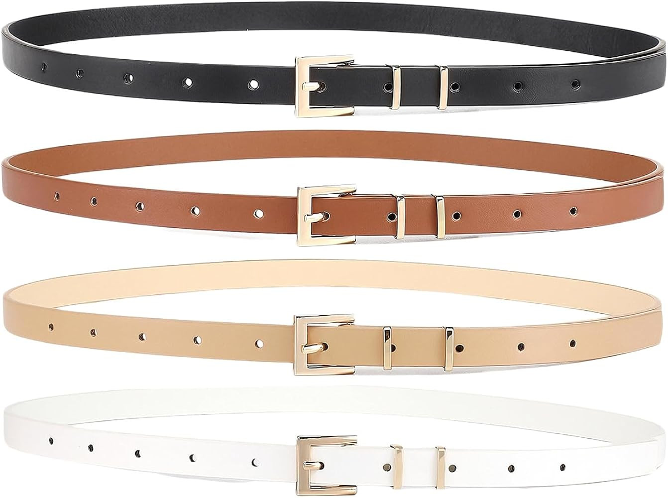 HOTWILL 4 Pack Women Skinny Belts for Jeans Dress Thin Waist Belt for Ladies with Gold Buckle 0.5... | Amazon (US)