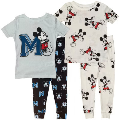Disney Toddler Boys' Mickey 4-Piece Cotton Pajama Sets, Blue-Gray/White, 3T | Target