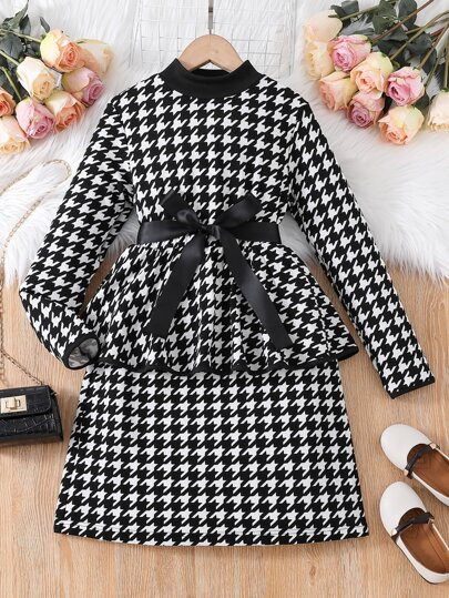 Girls Houndstooth Print Mock Neck 2 In 1 Dress SKU: sk2210313771057688(7 Reviews)$12.50$11.88Join... | SHEIN